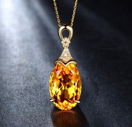 BLACK ANGEL Luxury Mermaid 18K Gold Citrine Gemstone Pendant Necklace For Women Fashion Jewellery Christmas Gift 2207222339634