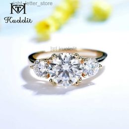 With Side Stones Kuololit Solid 18K 14K 10K Yellow Gold Moissanite Rings for Women Round Cut Solitaire Ring for Engagement Wedding Fine Jewellery YQ231209