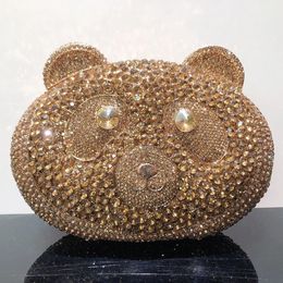 Evening Bags XIYUAN Woman Cute Bear Shape Birthday Evening Bag Banqeut Cocktail Party Handbag Wedding Bridal Diamond Stone Crystal Lady Purse 231208