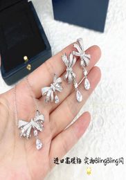 Brand 925 Sterling Silver Jewelry set For Women drop water butterfly bow knot necklace earrings ring Gra brand jewelry set9385818