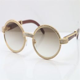 Good Quality Wood Full Frame Diamond Sunglasses 7550178 Round Vintage Unisex High end brand designer Glasses C Decoration gold Sun218x