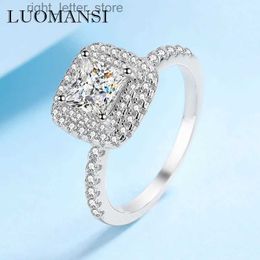 With Side Stones Luomansi Real 1 D VVS Square Moissanite Ring GRA Certificate S925 Silver Women's Jewelry Wedding Party Birthday Gift YQ231209