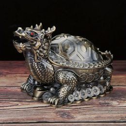 1pc Dragon Turtle Ashtray With Cover Metal Portable Cigar Ashtray With Odour Indoor And Outdoor Stand Lucky Animal Fancy Ornaments