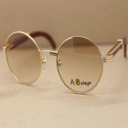 Decor Wood frame 7550178 Octagon Sunglasses Round men famous silver gold metal frame C Decoration high quality lenses Diamond177J