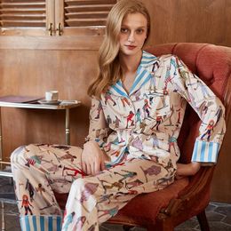 Women s Sleep Lounge TXii look Fashion comfortable Ice Silk Pyjamas High end Sense ins Style Lapel Spring and Summer Long Sleeve Home Suit 231208