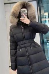 Designer Women's Winter Hooded Down Jacket Designer Jacket Winter Warm Long Jacket Coat Real Hair Tie Belt Warm Coat Women's Cotton Fashion Ladies Long and Short Coat z6