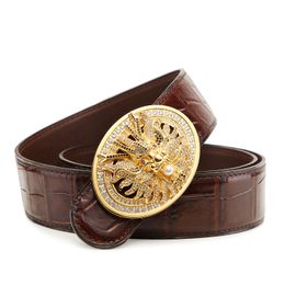 Crocodile leather men's belt, senior designer, luxurious brand with diamond inlay, authentic belt, smooth buckle, faucet, genuine leather belt trend