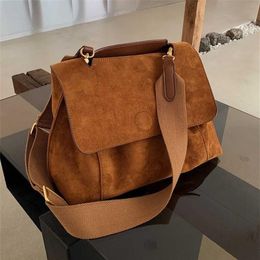 Nubuck PU Leather Flap Shoulder Bags For Women Vintage Wide Strap Crossbody Bag Large Capacity Women Designer Handbags Tote Bag 21307N