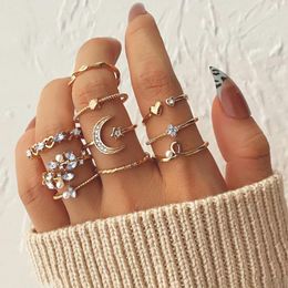 Cluster Rings EN Bohemian Gold Colour Chain Set For Women Fashion Boho Coin Snake Moon Star Party 2023 Female Trend Jewellery Gifts