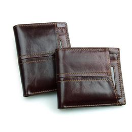 Genuine Leather Men Wallets Bifold Short Men Purse Male Clutch With Card Holder Coin Purses Wallet Brown Dollar 203H
