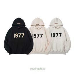 2024 Mens and Womens Hoodies Fashion Designer Essentialhoodies Fears Spring 1977 Three Dimensional Letter Flocking Dre Plush Hooded Sweater High St 7t61