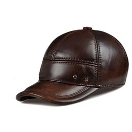Brand Winter Genuine Leather Black Brown Baseball Caps For Man Women Casual Street Outdoor Hockey Golf Gorras Real Cowhide Hat 220233T