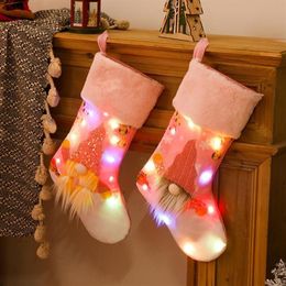 Christmas Decorations Socks Glow Sparkly Pink Candy Bag Gift Holder Large Hanging Ornament Xmas Tree Luminous Pendant Decor 20222251