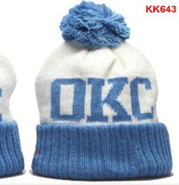 OKC Beanies Cap Wool Warm Sport Knit Hat Basketball Striped Sideline USA College Cuffed Pom Hats Men Women Bonnet Beanie Skull Cap9478873
