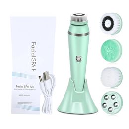 Cleaning Tools Accessories 4 in 1 Electric Brush Face Skin Spa Cleansing USB Rechargeable Massager Cleaner with Heads Care Clean Beauty Tool 231208