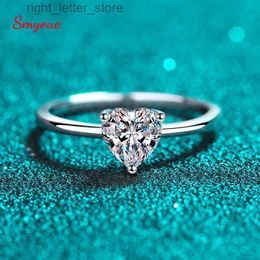 With Side Stones Smyoue White Gold 0.5ct 5mm Heart Cut Moissanite Ring for Women S925 Solid Silver Lab Diamond Wedding Band Luxury Jewelry GRA YQ231209