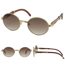 Whole 18K Gold Vintage Wood Sunglasses Fashion Metal frames real Wooden For men Glasses 7550178 oval Size57 or 55 high quality199Q