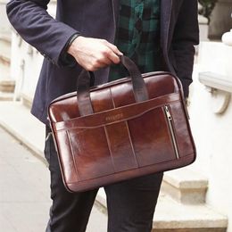 Fashion Men Briefcase Genuine Leather Bussiness Handbag Laptop Messenger Bag Shoulder Crossbody Bags for Male Office Hand Tote LJ2244C