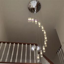 Led Crystal Chandeliers Spiral Modern Living Room Lamps Stairway Lighting Long Crystals Chandelier Home Decor Lights Lustre Salon 202a