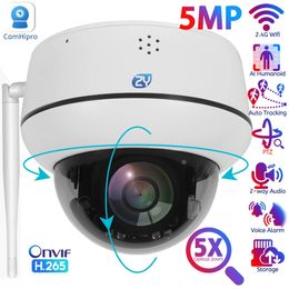 ドームカメラ5MP wifiドームPTZカメラ5x光学ズームIPカメラヒューマノイド追跡双方向トークワイヤレスホームセキュリティ監視カメラ231208