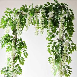 7ft 2m Flower String Artificial Wisteria Vine Garland Plants Foliage Outdoor Home Trailing Fake Hanging Wall Decor1268k