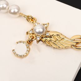 Designer Luxury Classic Double Letter Necklace French Five pointed Star Wings Inlaid Rhinestone Women Charm Necklace Deliver Mother Fashion Jewelry Surprise Gift