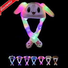 Upgrade Lovely Luminous Plush Rabbit Hat Funny Play Toy Up Down Moving Bunny Ears Toy Hat Girlfriend Children Gifts