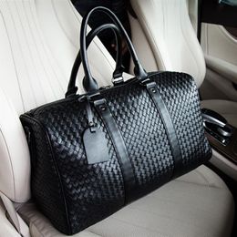 Large Capacity Men's Travel Bag Big Shoulder Duffle Bag Carry on Luggage Tote Woven Pu Leather Black Men Handbags Bolso Hombr256m