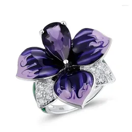 Cluster Rings Fashion Purple Flower Ring Explosive Alloy Enamel Butterfly Hand Ornament For Women Party Birthday Gifts