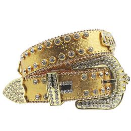 Bb Rhinestone Simon Punk Western Rhinestone Belt Head Crown Buckle Belts Women Pu-leather Strap Rhinestone Buckle Belts Western Cowboy Girls Fashion Belt for Jeans