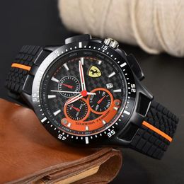 calendar Chronograph WristWatches Men Mens Watches Six stitches All dial work Quartz Watch Ferrar designer Brand Chronograph clock Rubber Belt F1 racing car