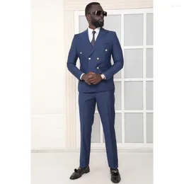 Men's Suits African Men Wedding Tuxedos 2 Pcs Peaked Lapel Double Breasted Terno Masculino Outfits Business Formal Party Wear Blazer
