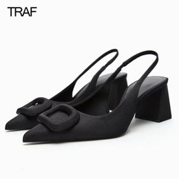 Dress Shoes TRAF Women High heels Office Slingback Heeled Heels Summer Woman Pumps Wedding Modern Black Chunky Heels Pointe Shoes 231208