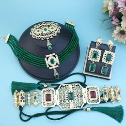 Wedding Jewellery Sets Sunspicems Arab Bride Jewellery Sets For Women Gold Colour Morocco Choker Necklace Beads Chain Square Crystal Earring Caftan Brooch 231208