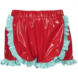 Women's Shorts Unisex Sexy High Waist Elastic Loose Shiny PVC Leather Ruffles Hem Patchwork Short Pants Fantasy Party Club S-7XL
