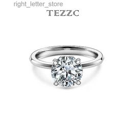With Side Stones Tezzc S925 Sterling Silver Moissanite Engagement Ring for Women Round Cut D/VVS1 Eternity commitment Wedding Band Jewelry Gift YQ231209