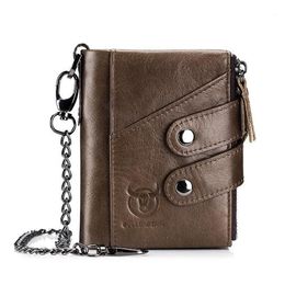 TopFight Brand Bullcaptain Blocking Protection Anti-Theft Scan Male Leather Biflod Short Wallet Large Men Wallets12223