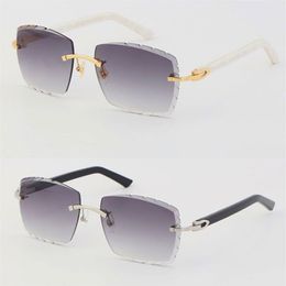 Whole Metal Rimless White Black Plank Arms Sunglasses Large Square Sun Glasses 3 0Thick Lens Diamond Cut Sporty Beach Sunscree2509