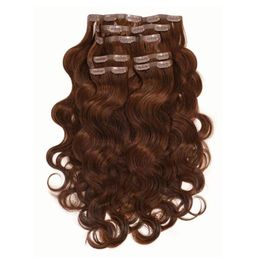 PU weft wavy seamless clip-in hair extensions 100human chocolate brown 20inch 120g/pack 8piece undetectable flexible durable Diva1