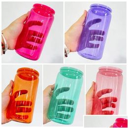 Mugs 16Oz Sublimation Colored Glass Cans With Colorf Lid Jelly Blank Cups Beer Can Jar Drinking Glasses Reusable Drop Delivery Home Ga Dhhgc