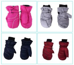Toddler Kids Winter Snow Ski Gloves Waterproof Windproof Solid Color Patchwork Thicken Warm Adjustable Stretchy Mittens 59T2577284