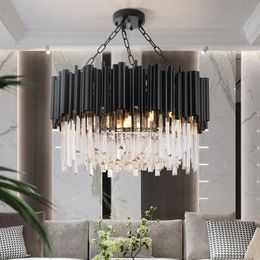 Modern black chandelier lamp living room round crystal bedroom kitchen hanging light home decor indoor lighting243z