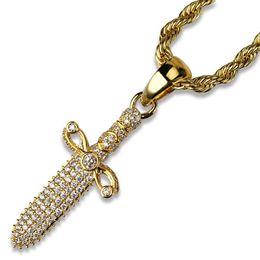 Pendant Necklaces Fashion Charm Mens Hip Hop Jewellery Copper Gold Plated Cool Sword Necklace Micro Pave Zircon High Quality Party Gif Dhfmp