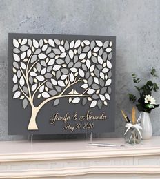Personalised 3D Silver Wedding Guestbook Alternative Tree Wood Sign Custom Guest Book For Rustic Decor Gift Bridal Other Event P1184252