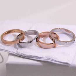 New three diamond ring titanium steel 18k rose gold simple inlaid couple pair wide and narrow Valentine's Day gift7114527
