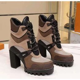 Top 2024 Women Classic Chelsea Boot Beaubourg Ankle Boot Genuine Leather Combat Boots Jacquard Textile Lace Up Chunky Boots WIth Box 330