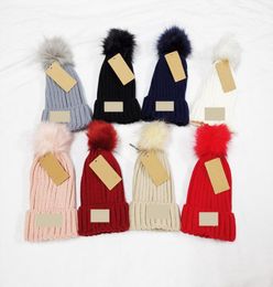 2PCS LOT Designer Winter Knitted Beanie Hat Women Chunky Knit Thick Warm faux fur pom Beanies Hats Female Bonnet Beanie Caps 8 co6457068