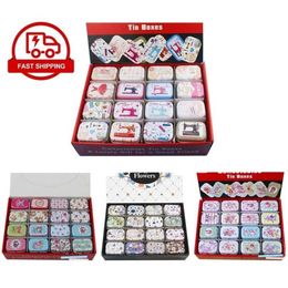 12Pieces Lot Portable Mini Metal Tin Box Multiple Pattern Printing NAC Makeup Jewelry Pill Storage With Lid Gift Packing 211102310V