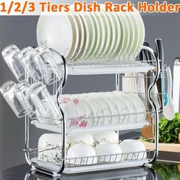 2-3 Tiers Dish Drying Rack Kitchen Washing Holder Basket Plated Iron Kitchen LNIFE Sink Dish Drainer Drying Rack Organiser Shelf T3371