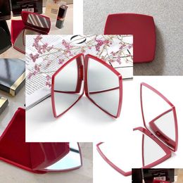 Mirrors 2021 Red Fashion Classic Folding Double Side Mirror Portable Hd Make-Up And Magnifying With Flannelette Bag Gift Box For Vip D Dhsaw